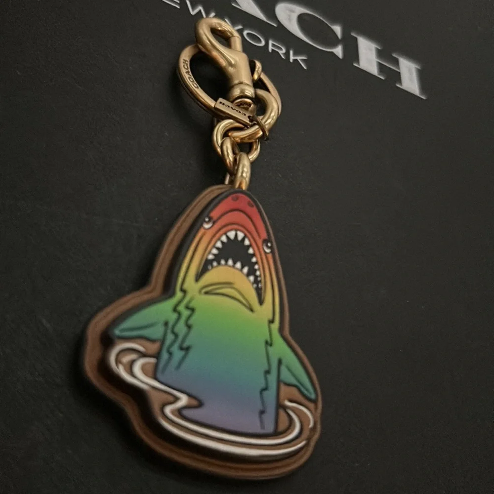 Coach Rainbow Sharky Bag Charm Keychain Leather Pride Limited Edition Purse clip - Picture 3 of 5